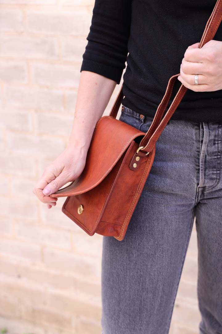 Mini long Leather full flap bag