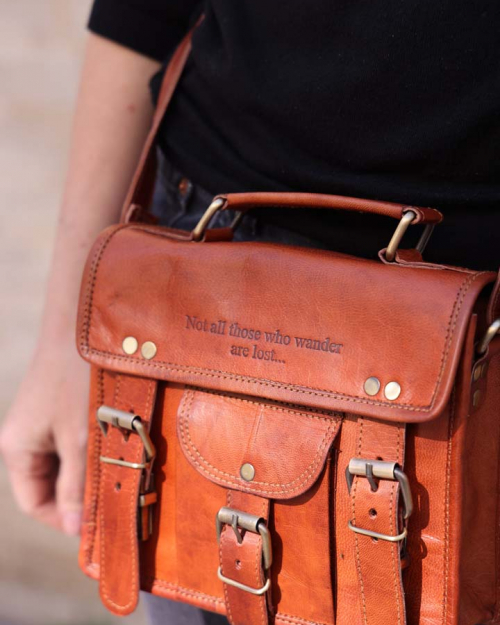 Small leather bag with beautiful quote