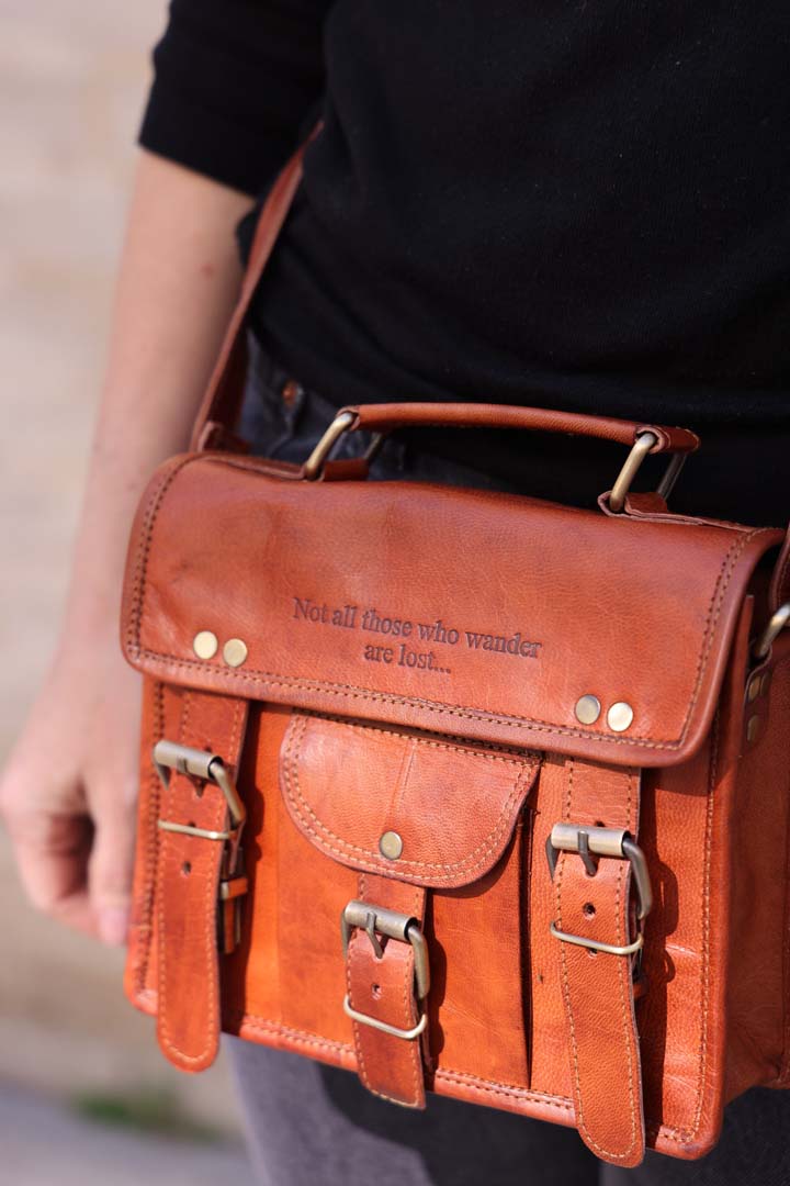 Small leather bag with beautiful quote