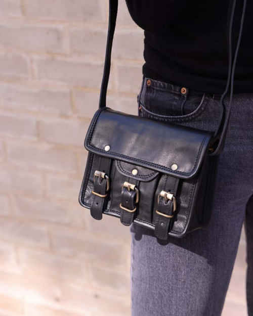 Mini Black Leather bag with pocket
