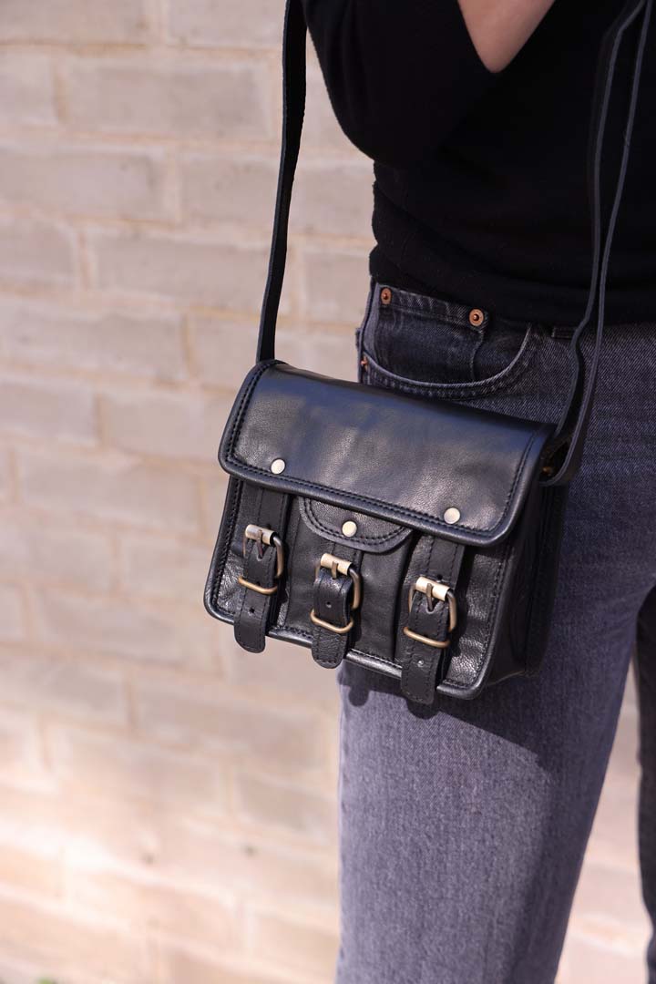 Mini Black Leather bag with pocket