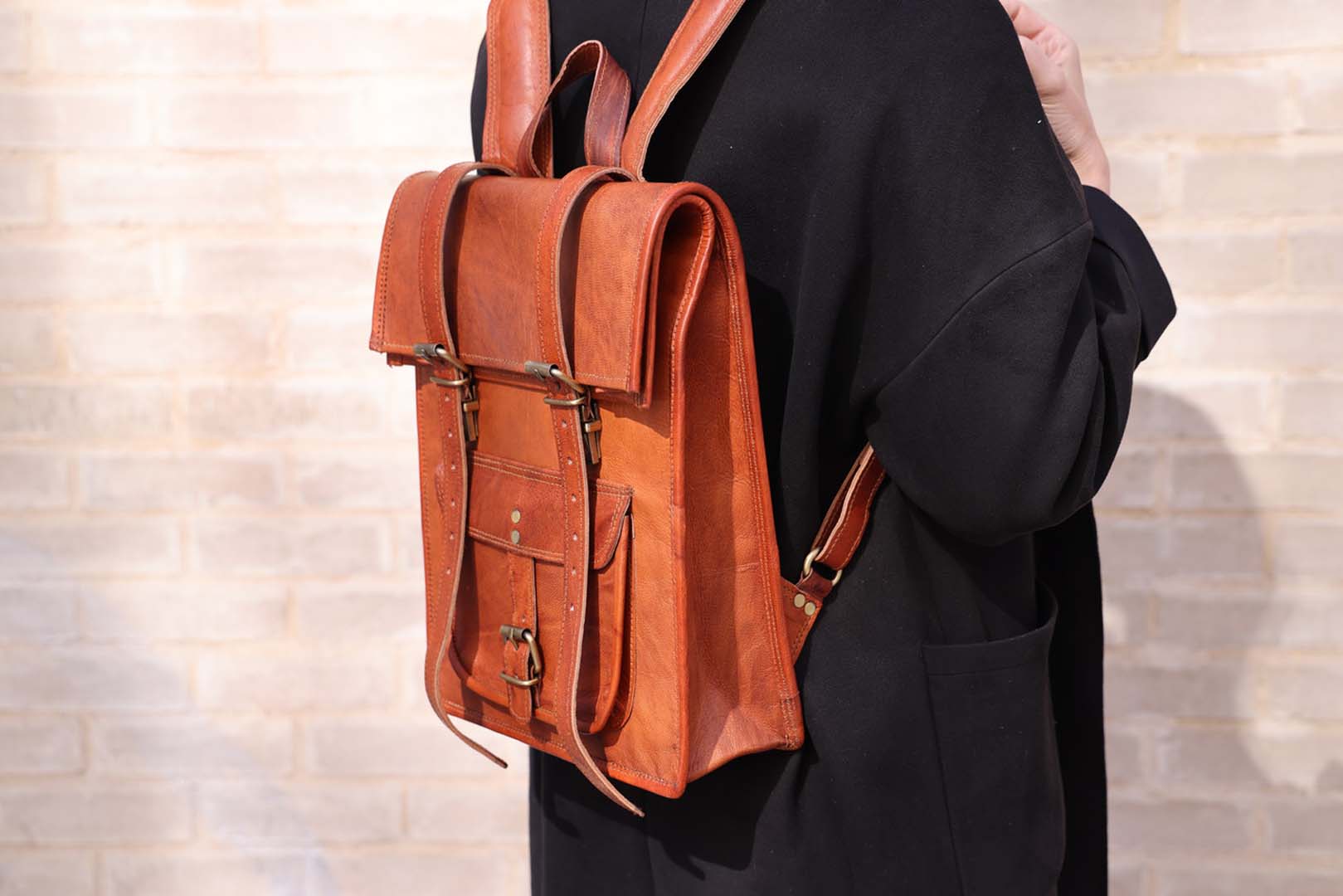 Leather 2 buckle roll top backpack - Image 3