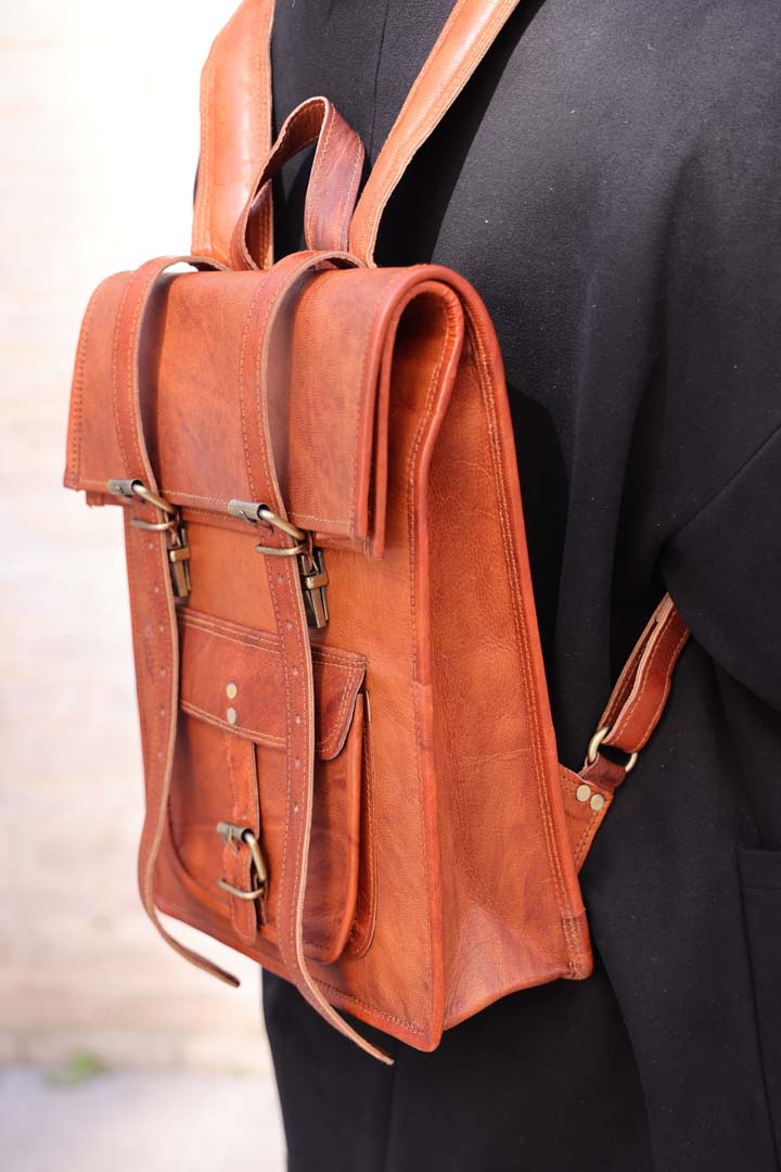 Leather 2 buckle roll top backpack - Image 2
