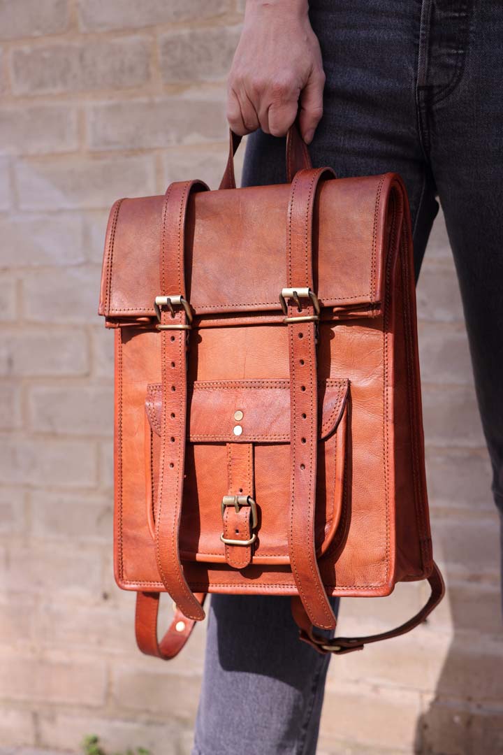 Leather 2 buckle roll top backpack - Image 3