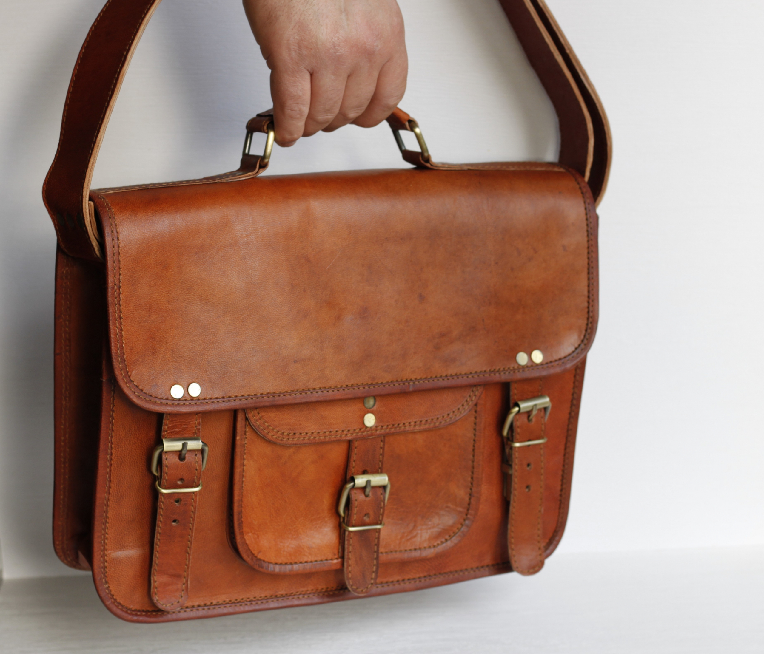 Leather Vintage style Laptop satchel 14'' - Image 5